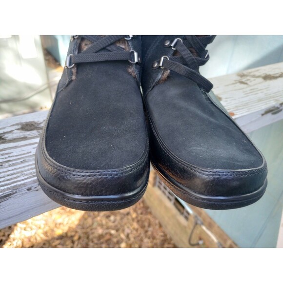 Clarks Black Leather & Faux Fur Trim Kearns Ramsey Ankle Boots Size 12M - Picture 5 of 10